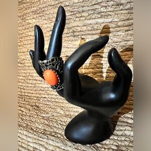 Vintage Copper Ring with Orange Stone